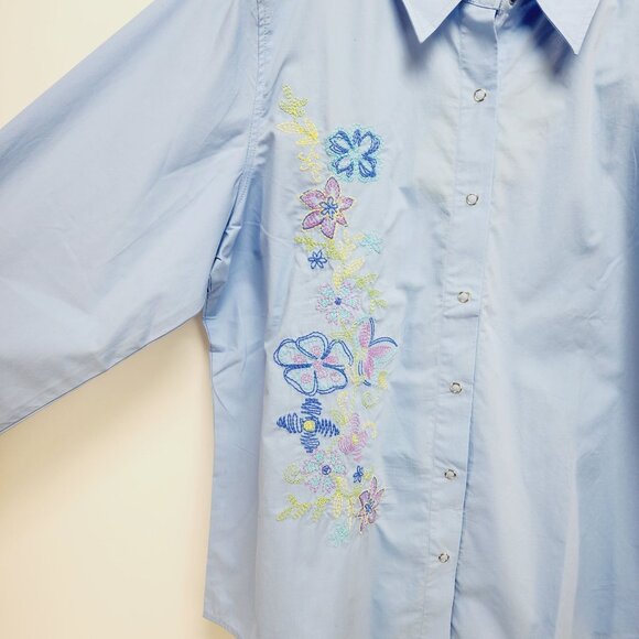Denim & Co. Shirt Womens Blue Embroidered Button-Up Size L 100% Cotton - Picture 6 of 12